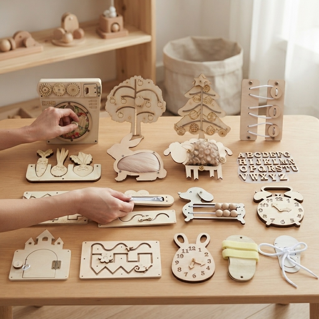 Montessori Wooden Busy Board Toddler - Puzzle in Legno Montessori Busy Board,